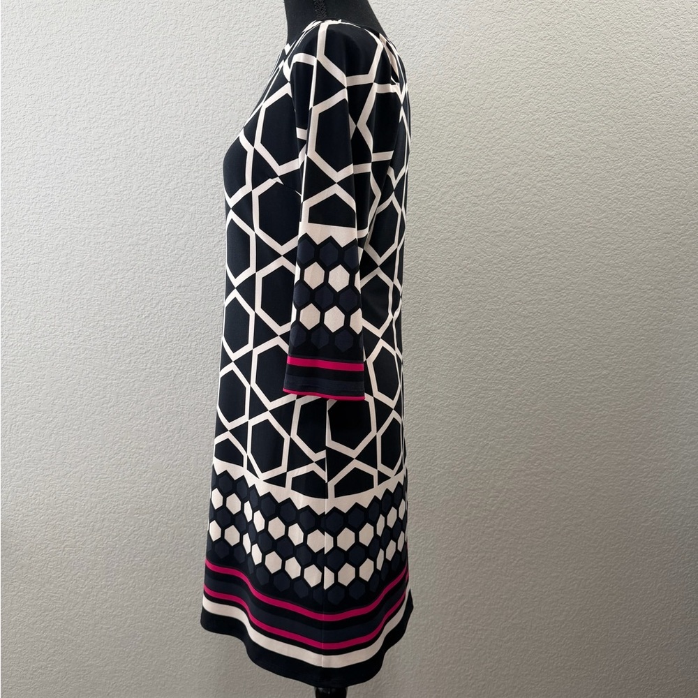Eliza J Black and Cream Geometric Long Sleeve Dress - Picture 3 of 9